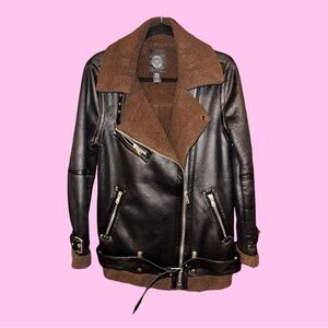 Urban Outfitters Oversized Faux Leather Jacket with Faux Shearling Lining